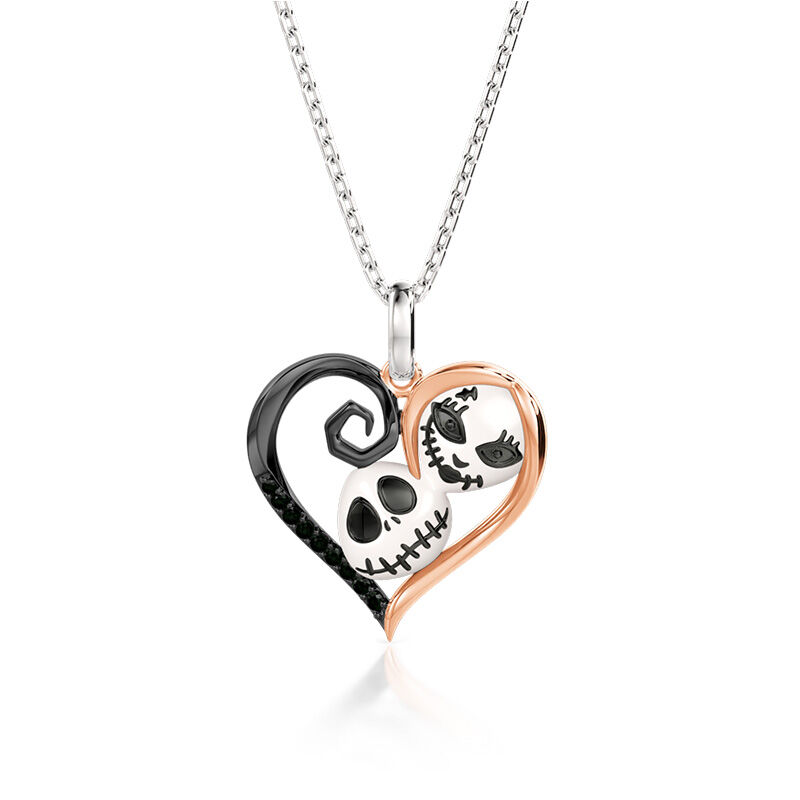 Jeulia "Everlasting Love" Skull Heart Couple Necklace Sterling Silver