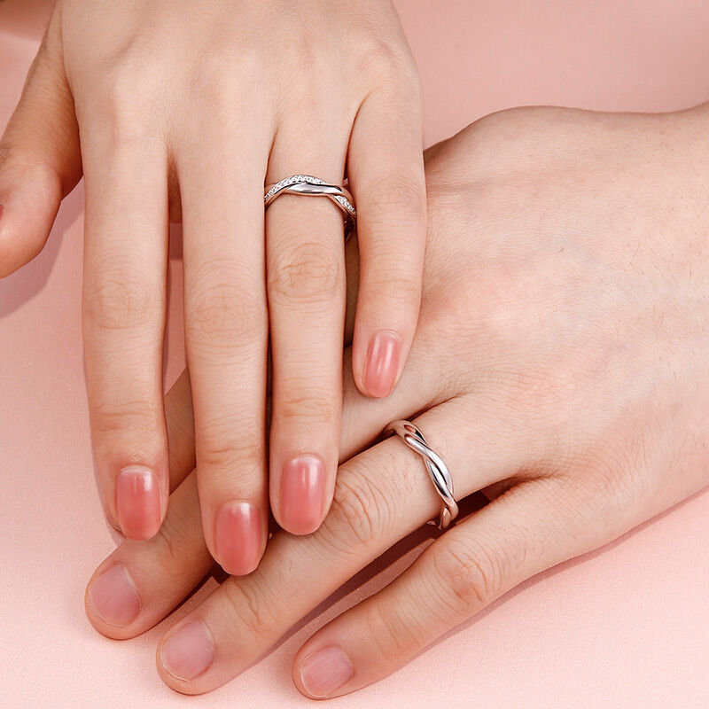 Jeulia "Interweaving of Love" Sterling Silver Couple Rings