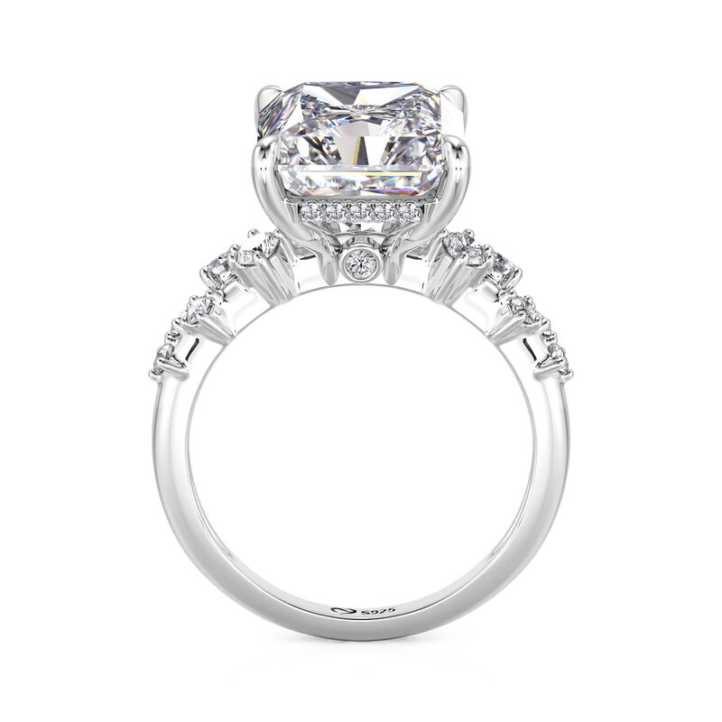 Jeulia Anillo de Compromiso Latido del Corazón Corte Radiante de Plata de Ley