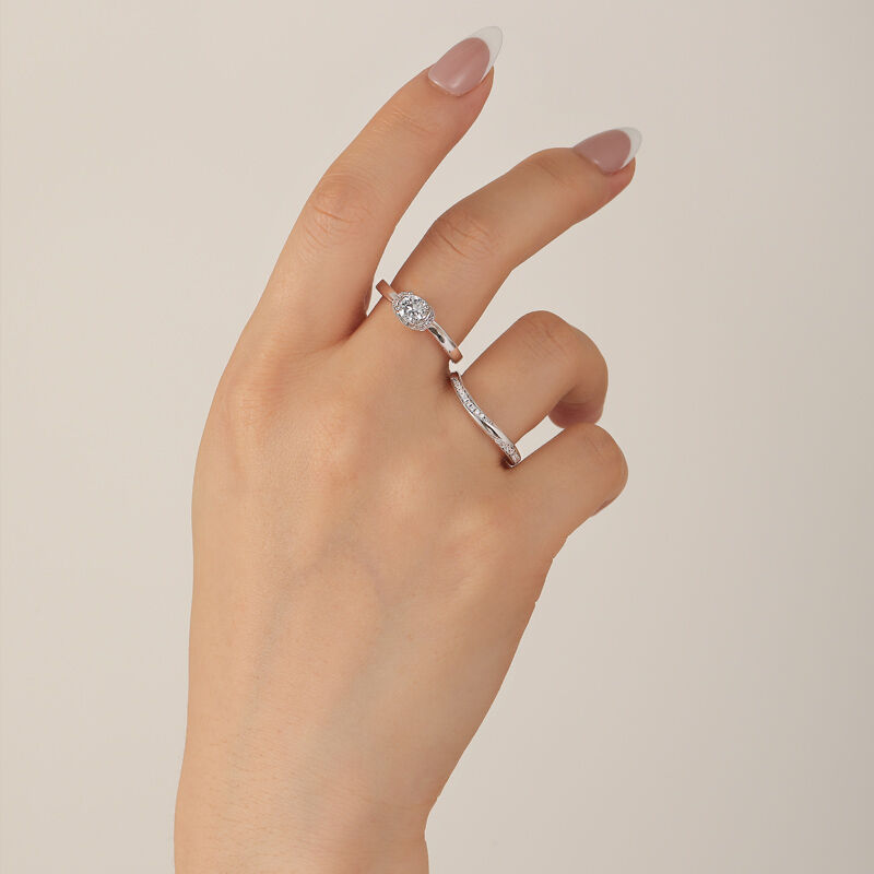 Jeulia Juego de Anillos de Compromiso Clásico con Nudo y Corte Redondo