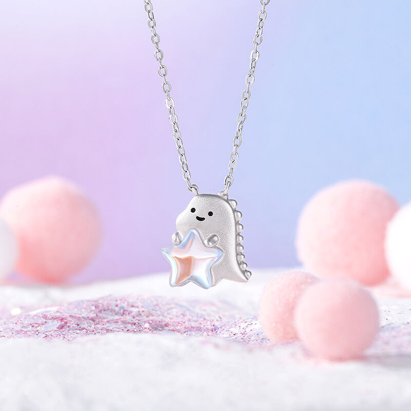 Jeulia Collar de Piedra Lunar con Dinosaurio y Estrellas