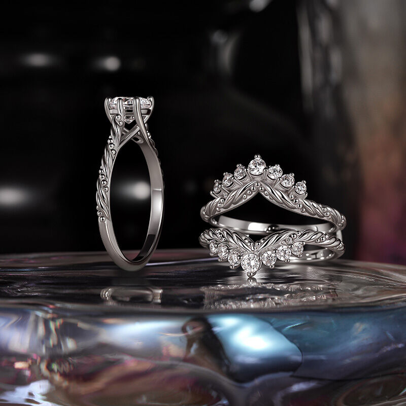 Jeulia Vintage Round Cut Twist Ring Set 2pcs