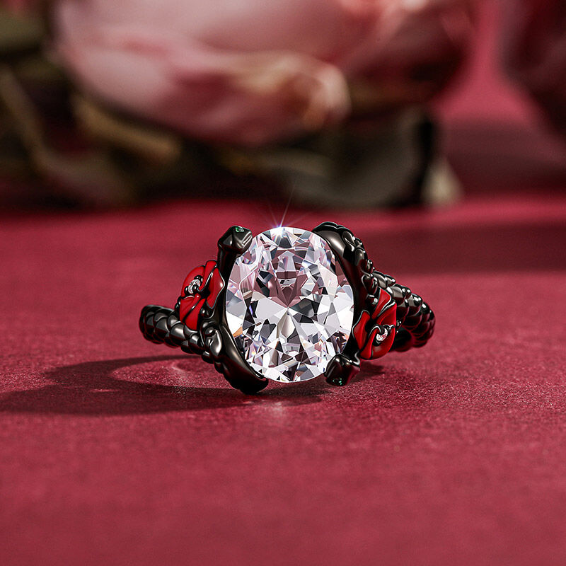 Jeulia Anillo Serpiente Espina Negra Rosa Gótico de Plata de Ley