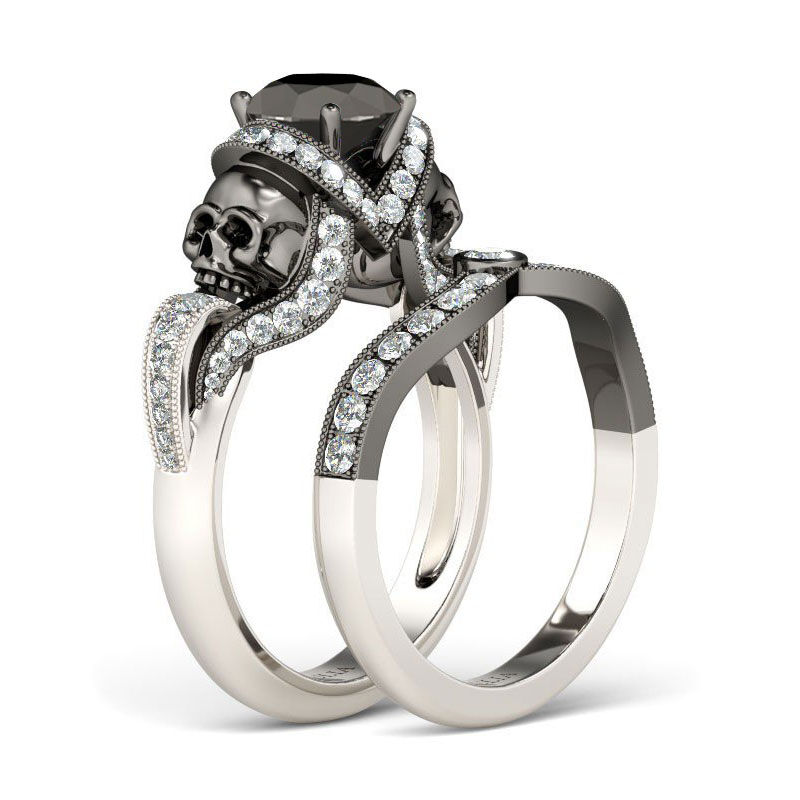 Jeulia Milgrain Round Cut Sterling Silver Skull Ring