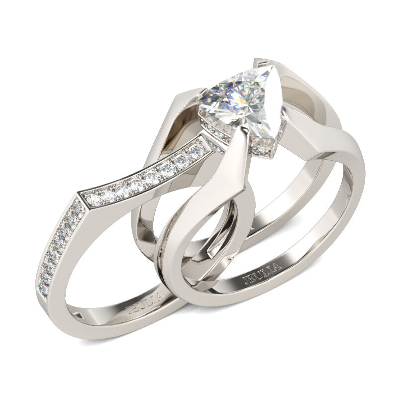 Jeulia Contemporary Design Trillion Cut Sterling Silver Ring Set ...