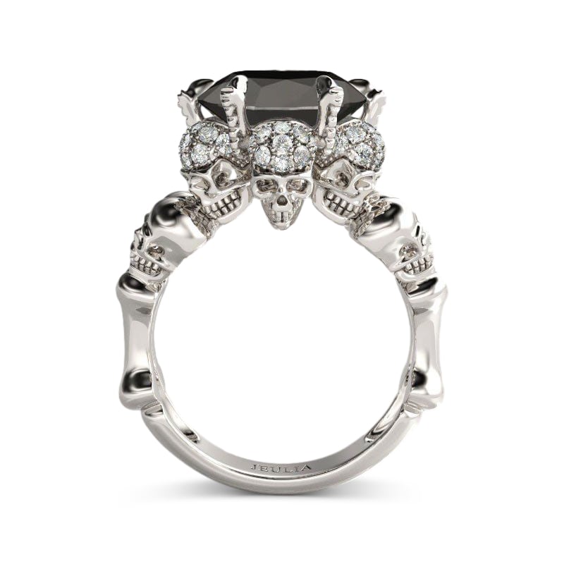 Jeulia Big Center Stone Round Cut Sterling Silver Skull Ring