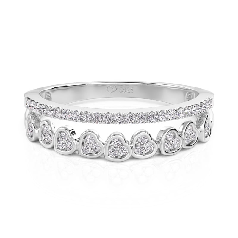 Jeulia Double Row Heart Eternity Band Sterling Silver