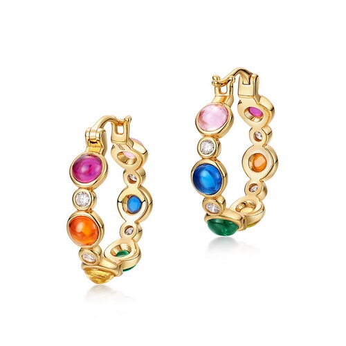 Jeulia Multicolor Stones Sterling Silver Hoop Earrings
