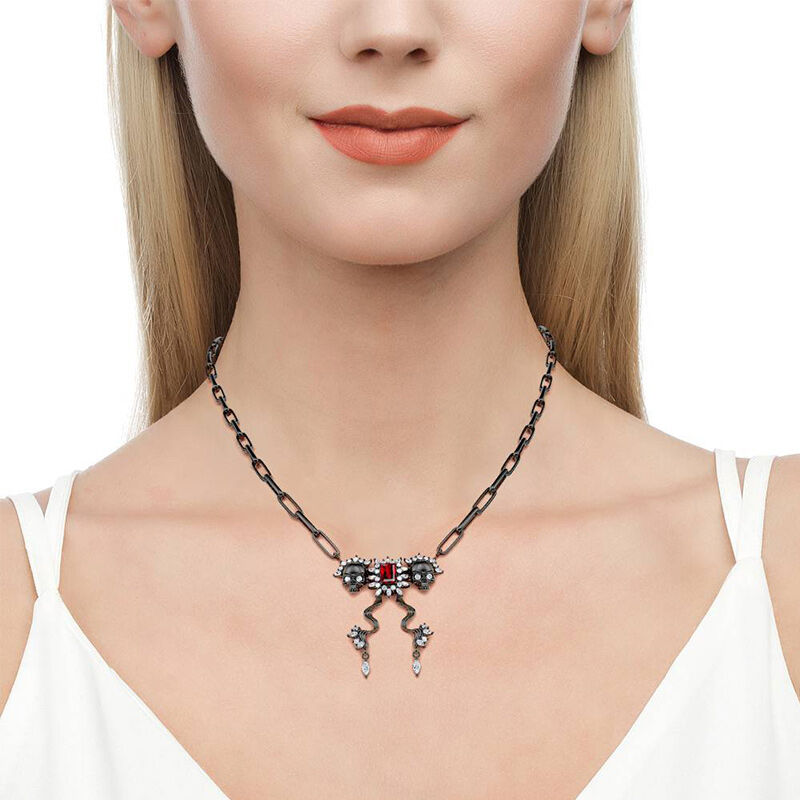 Jeulia "Death Stare" Zwei Totenkopf Design Sterling Silber Halskette