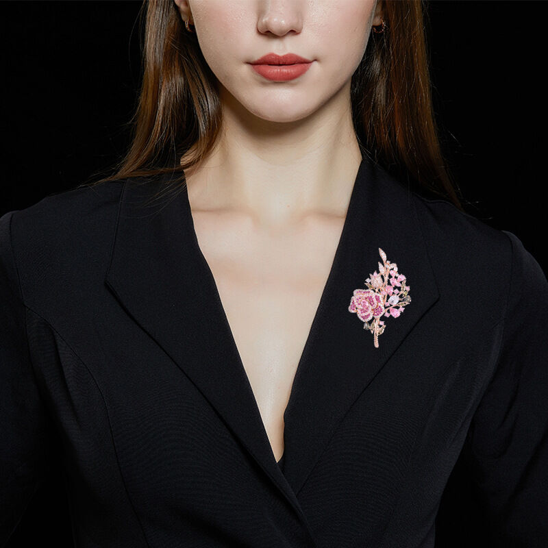 Jeulia Spilla in rame con design a fiori e foglie di rosa