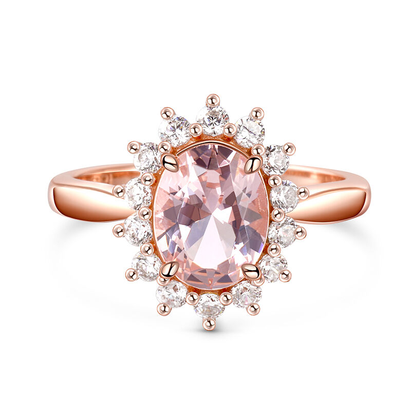 Jeulia Halo Oval Engagement Ring Synthetic Morganite Sterling Silver