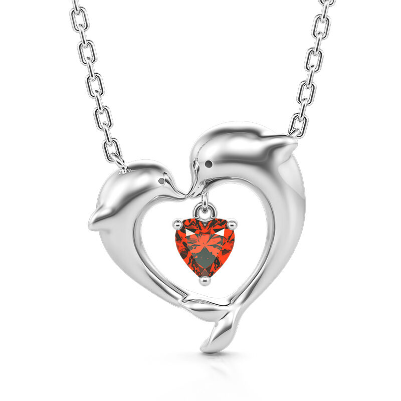 Jeulia "Eternal Bond" Heart-Shaped Two Dolphins Sterling Silver Necklace