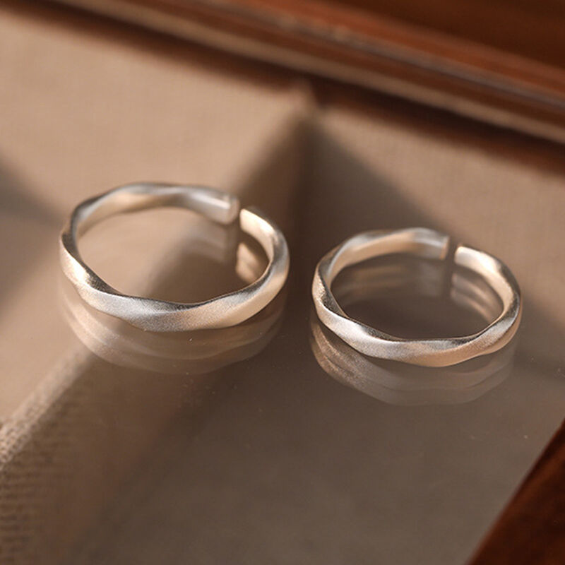 Jeulia Twist Texture Matte Sterling Silver Adjustable Couple's Rings