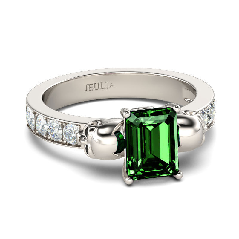 Jeulia Two Skull Emerald Cut Sterling Silver Ring