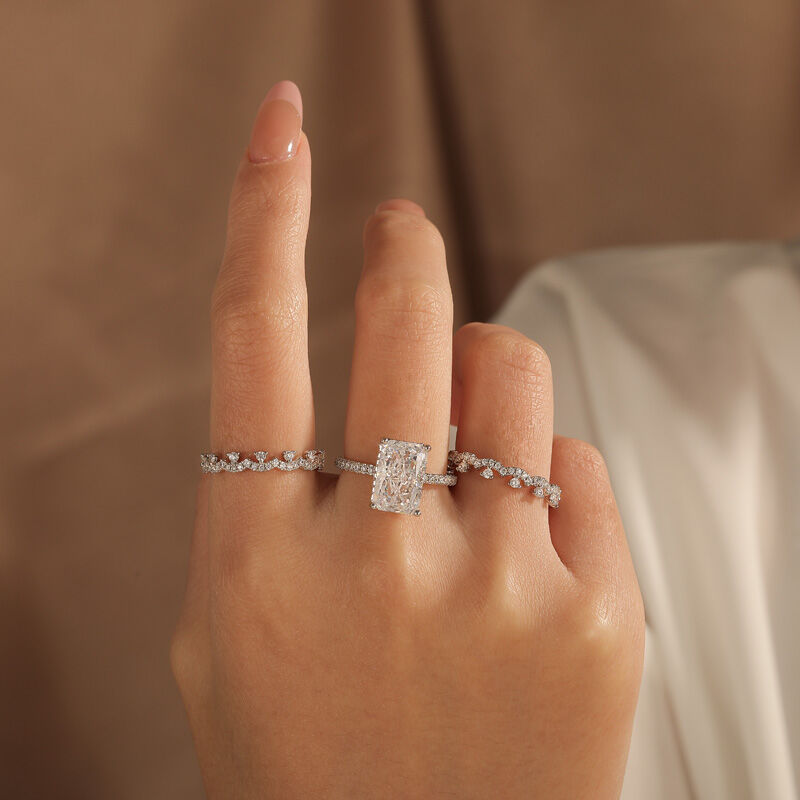 Jeulia Conjunto de Anillos de Plata Esterlina de 3 Piezas de Corte Radiante