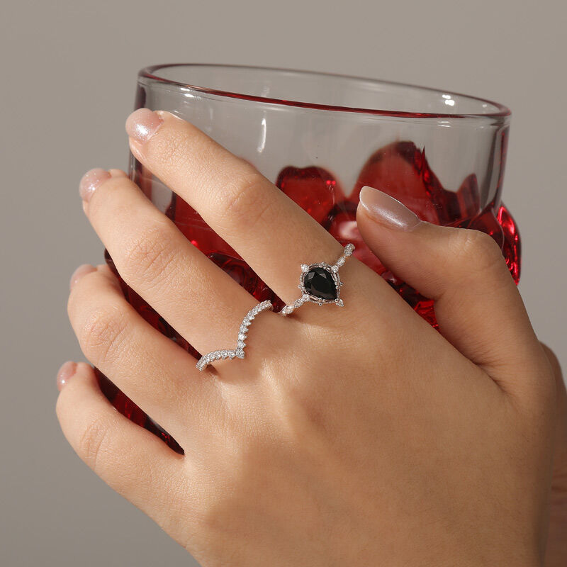 Jeulia Ensemble de bagues Art Déco Saphir Coupe poire Argent Sterling