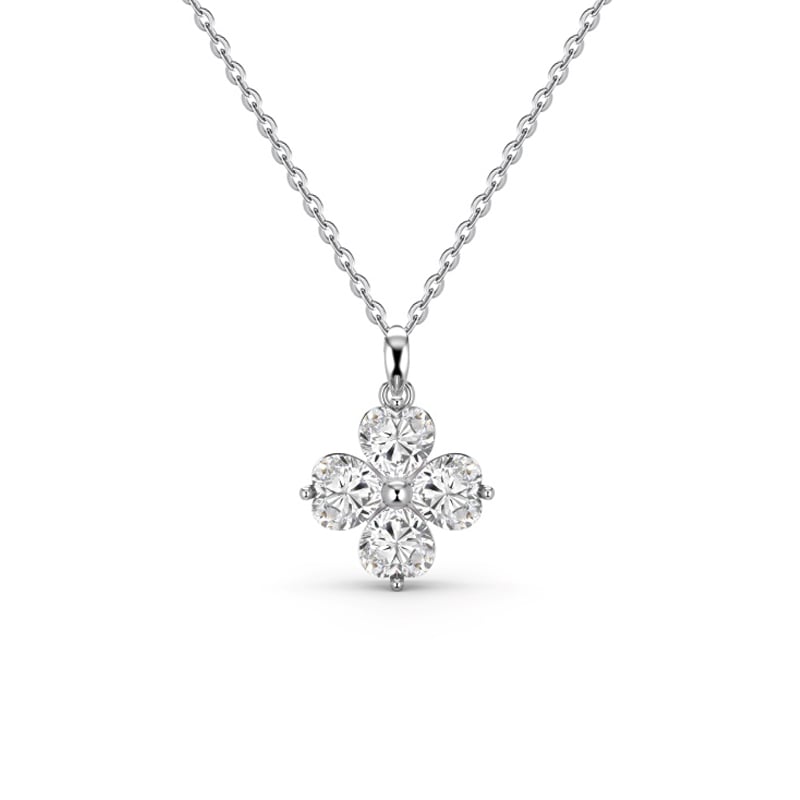 Jeulia "Sparkling Dream" Four Leaf Clover Design Heart Cut Sterling Silver Necklace