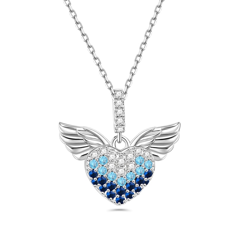 Jeulia "Heart Flies" Gradient Blue Sterling Silver Necklace