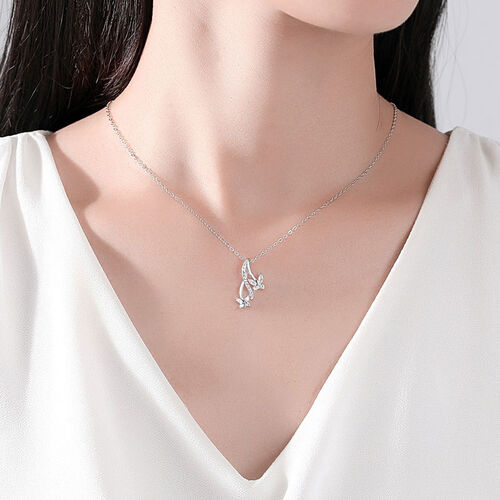 Jeulia Float Like A Butterfly Two Butterfly Sterling Silver Necklace