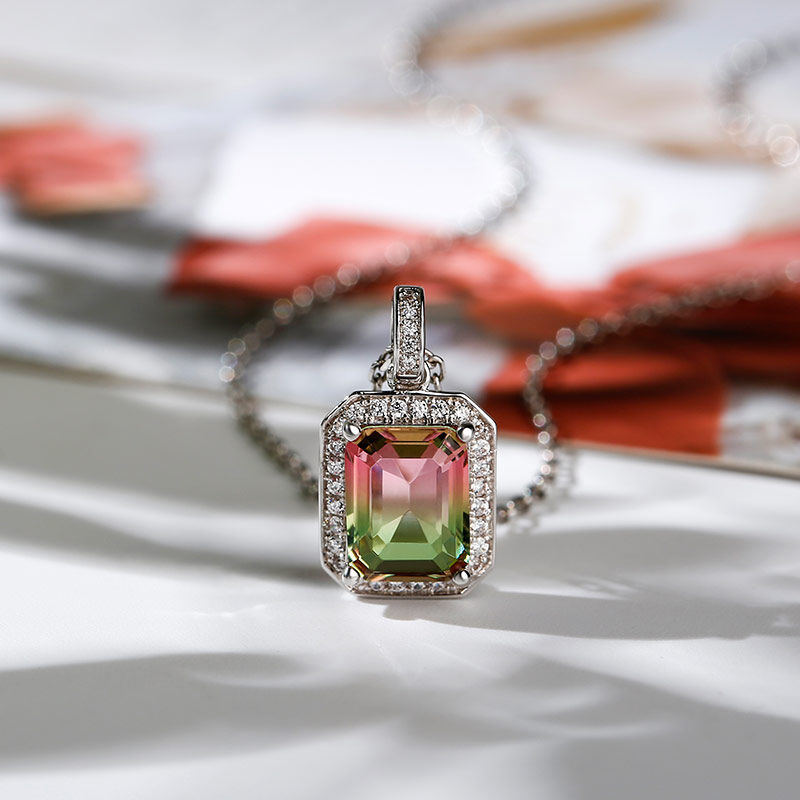 Jeulia "One of a Kind" Emerald Cut Sterling Silver Watermelon Jewelry Set