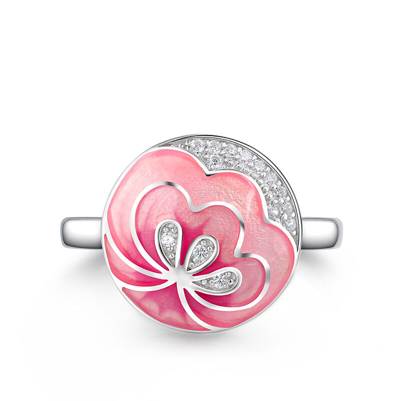 Jeulia "Pink Love" Flower Enamel Sterling Silver Ring