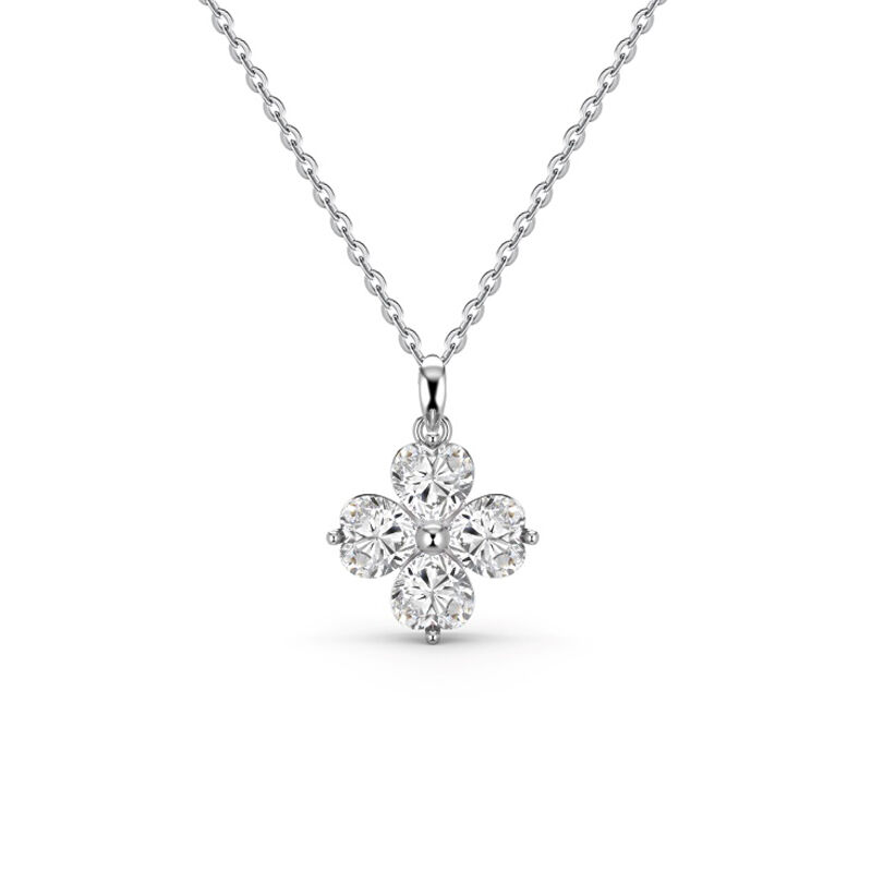 Jeulia "Sparkling Dream" Four Leaf Clover Design Heart Cut Sterling Silver Necklace