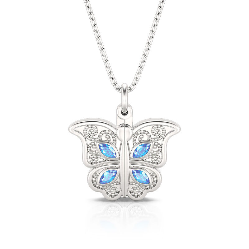 Jeulia Openable Butterfly Heart Personalized Sterling Silver Photo Necklace