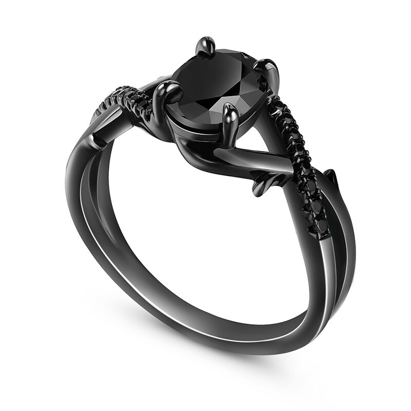 Jeulia Black Thorns Oval Ring Twisted Sterling Silver