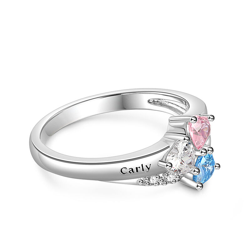 Jeulia Custom Name Three Heart Birthstone Ring Sterling Silver