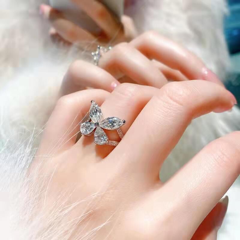 Jeulia Cute Butterfly Marquise Promise Ring Sterling Silver