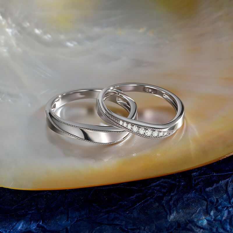 Jeulia Classic Wave Couple's Ring Sterling Silver