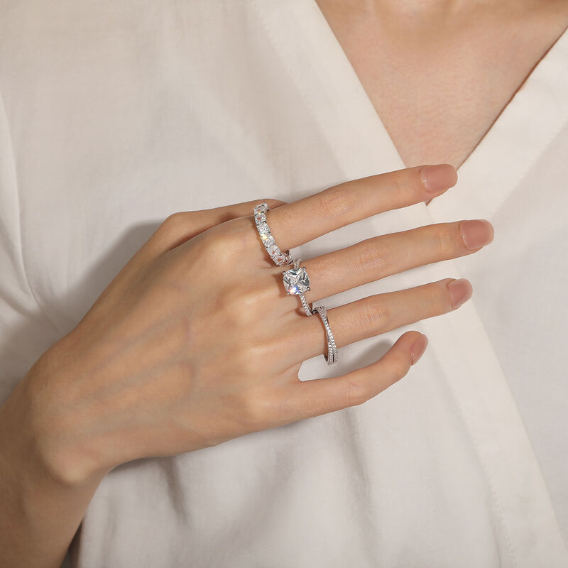 Jeulia Hidden Halo Glitter Radiant Cut Ring Set 3PCS