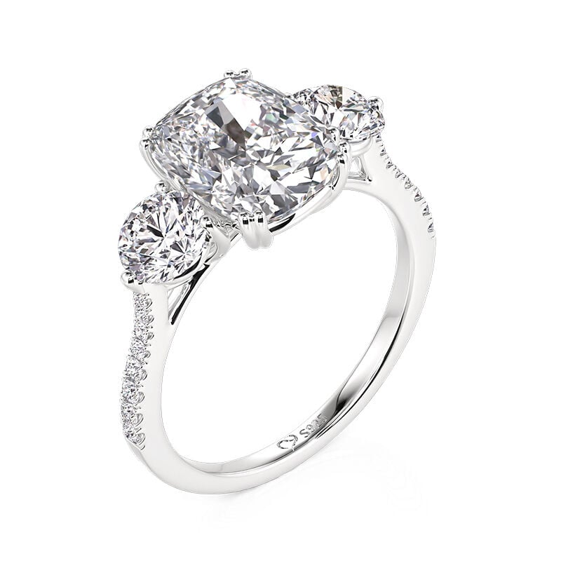 Jeulia Three Stone Engagement Ring with Pave Accents