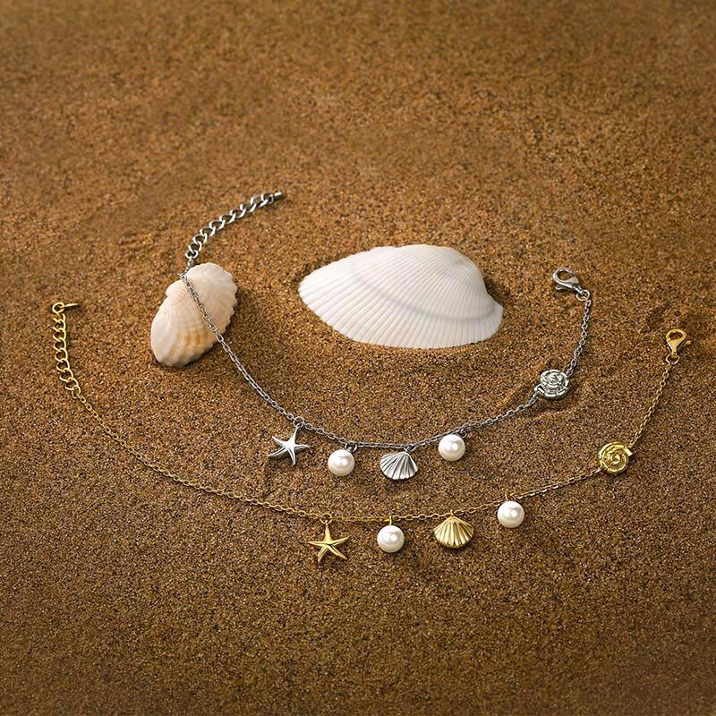 Jeulia Spiaggia Oceanica Bracciale Argentato con Ciondolo Perla
