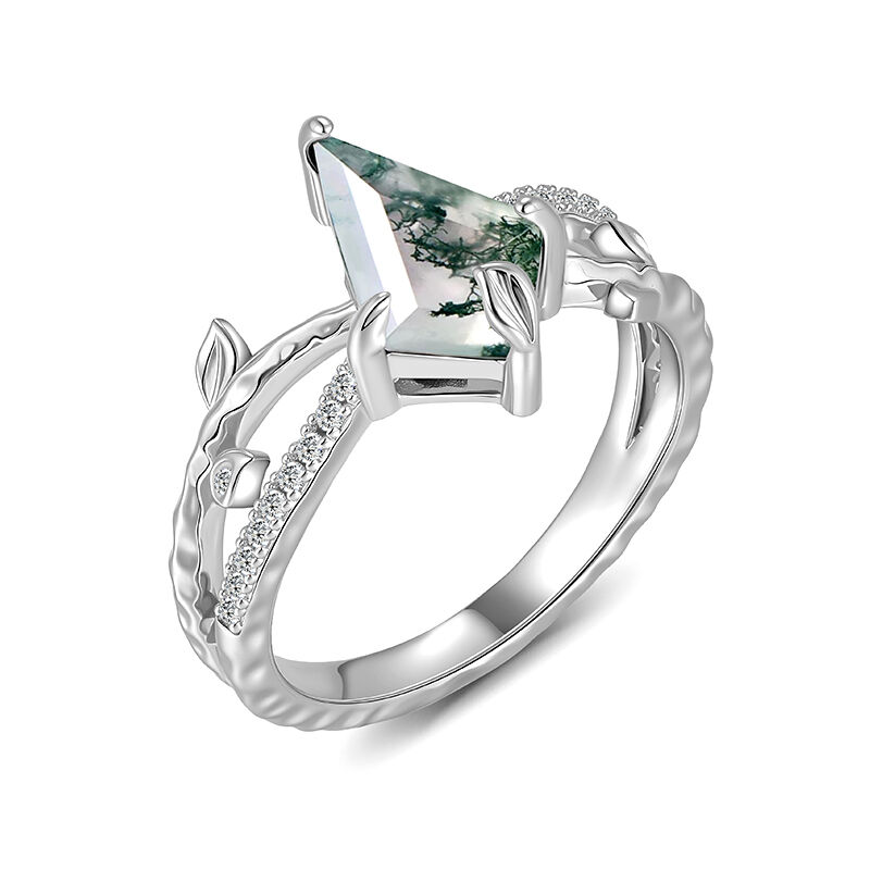 Jeulia Bague de Fiançailles en Agate Mousse Coupe Kite avec Bandeau Feuille