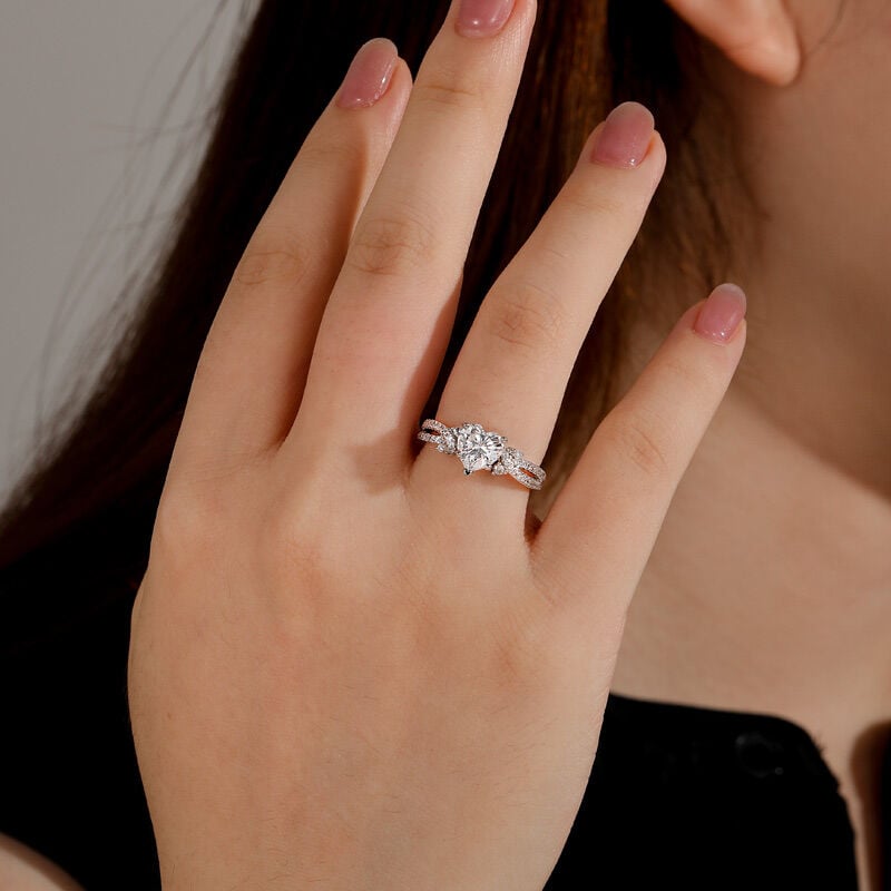 Jeulia Twisted Heart Shaped Engagement Ring With Side Stones