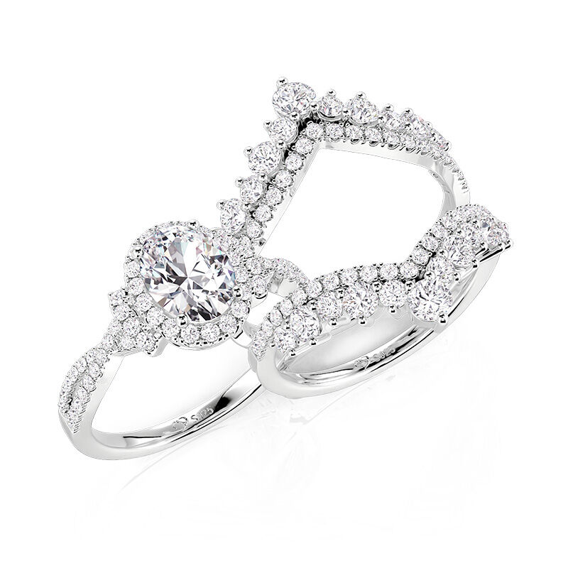 Jeulia Ensemble de Bague de Mariage Ovale Halo Tordu avec Enhanceur en V