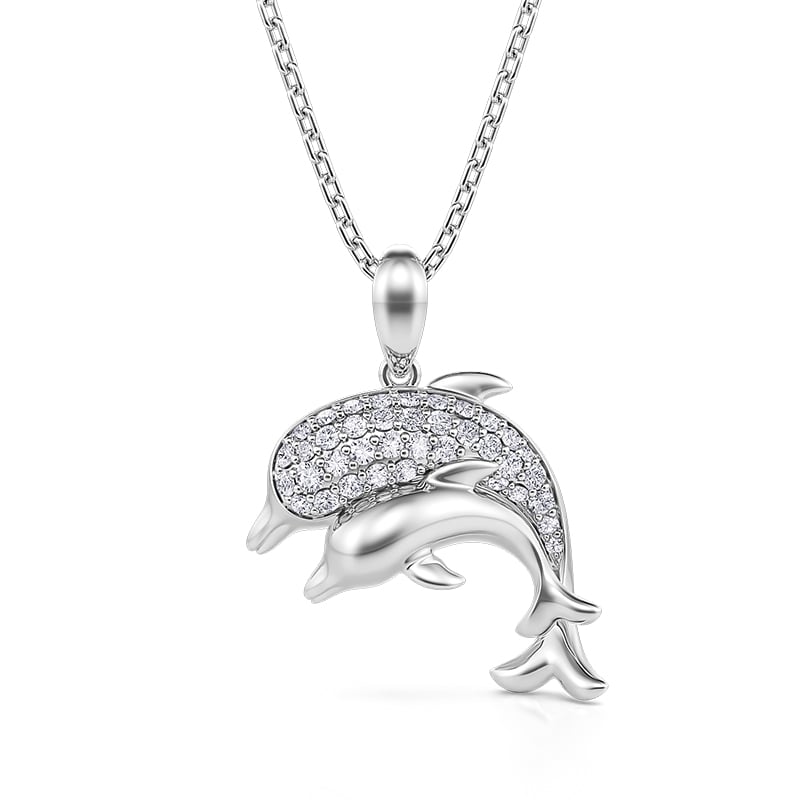 Jeulia "Oceanic Harmony" Two Dolphins Sterling Silver Necklace