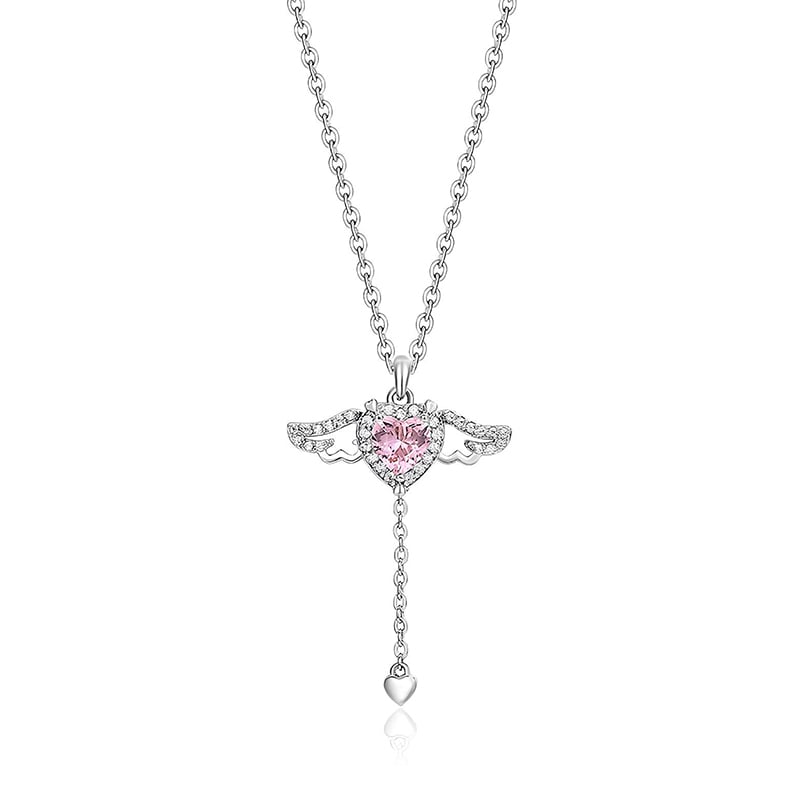 Jeulia "Flying Angel's Wings" Pink Heart Necklace Sterling Silver