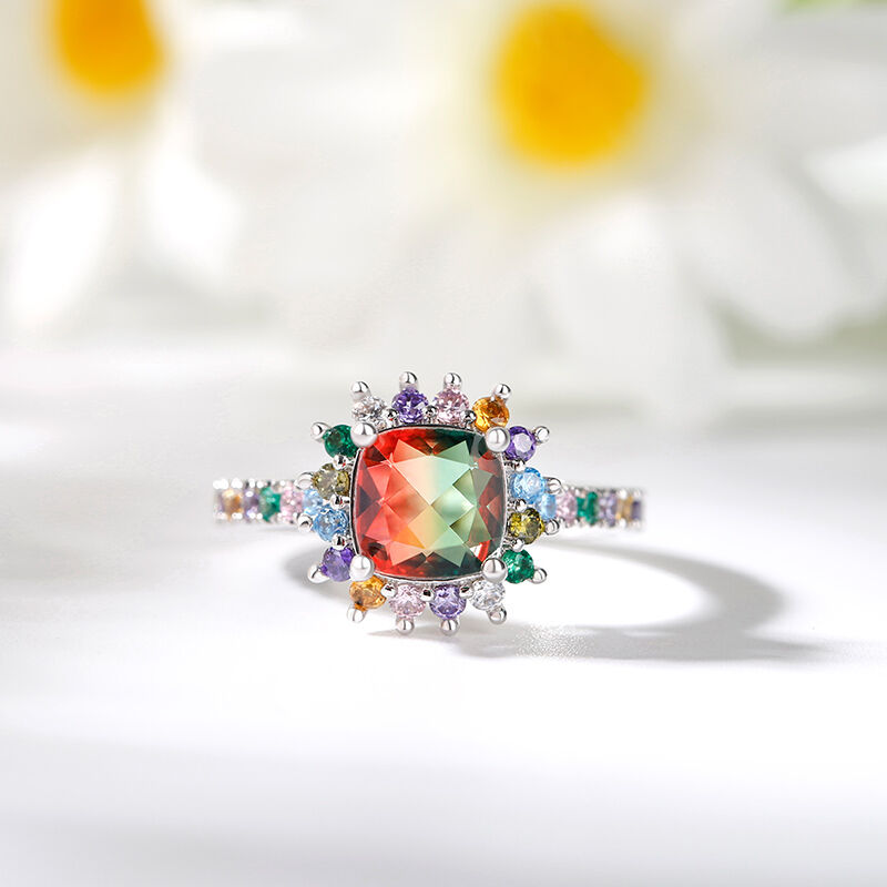 Jeulia "Blazing with Color" Cushion Cut Sterling Silver Ring