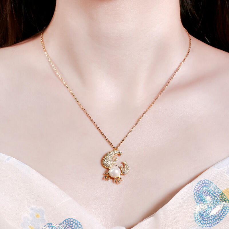 Jeulia Cultured Pearl Crab Pendant Sterling Silver Necklace