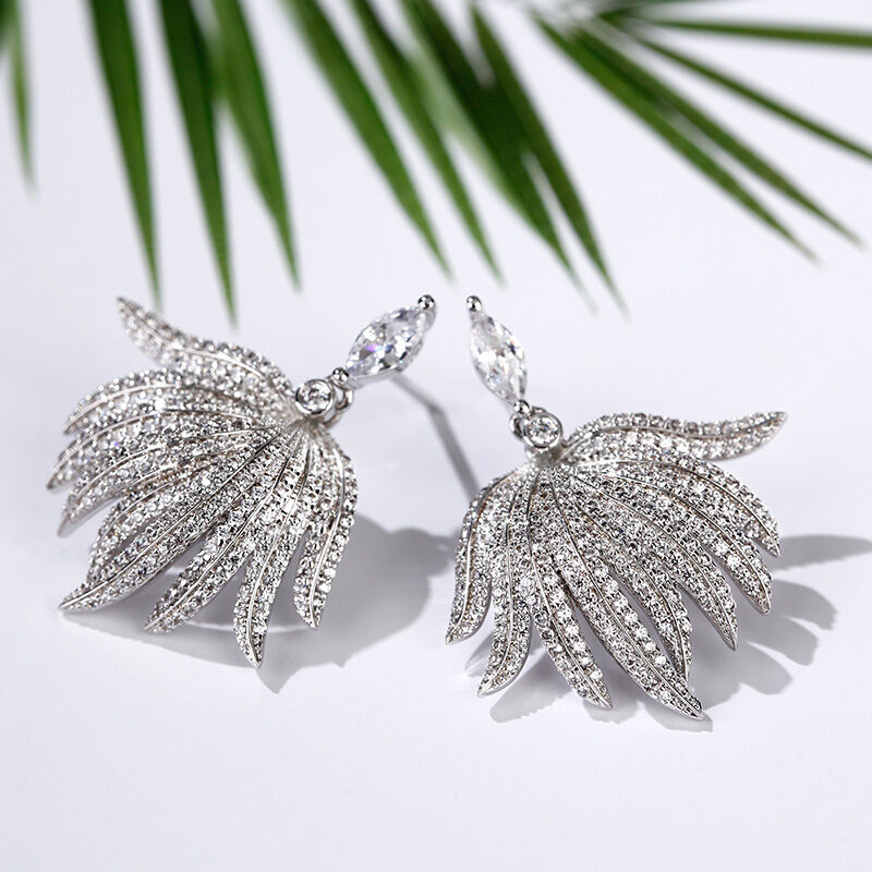 Jeulia "Rainforest Style" Palm Leaf Design Sterling Silver Earrings