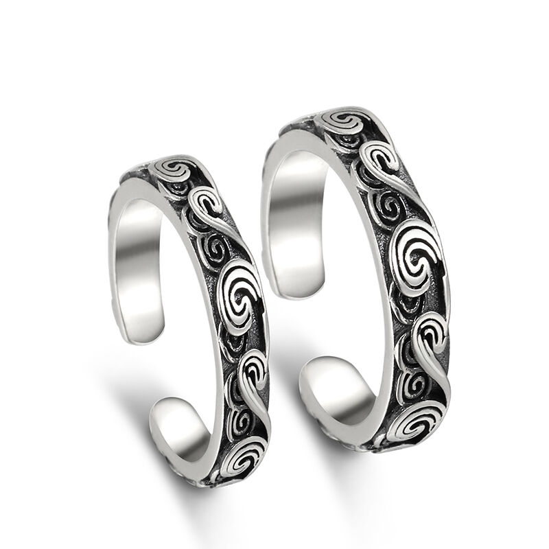 Jeulia "Vintage Cloud" Open Design Sterling Silver Couple Rings