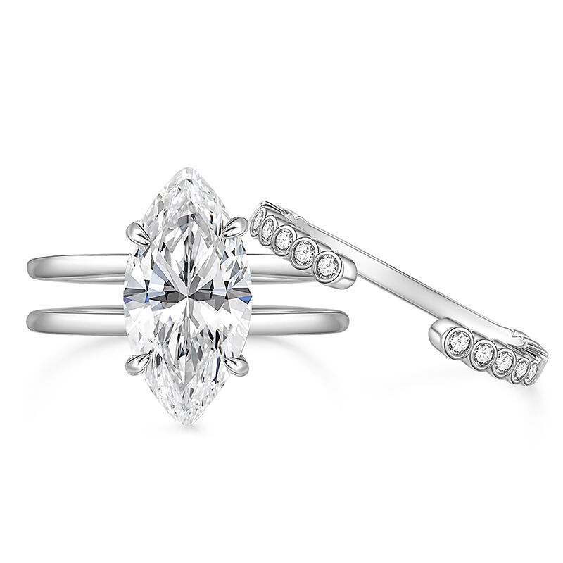 Jeulia Classic Marquise Engagement Ring Set Sterling Silver