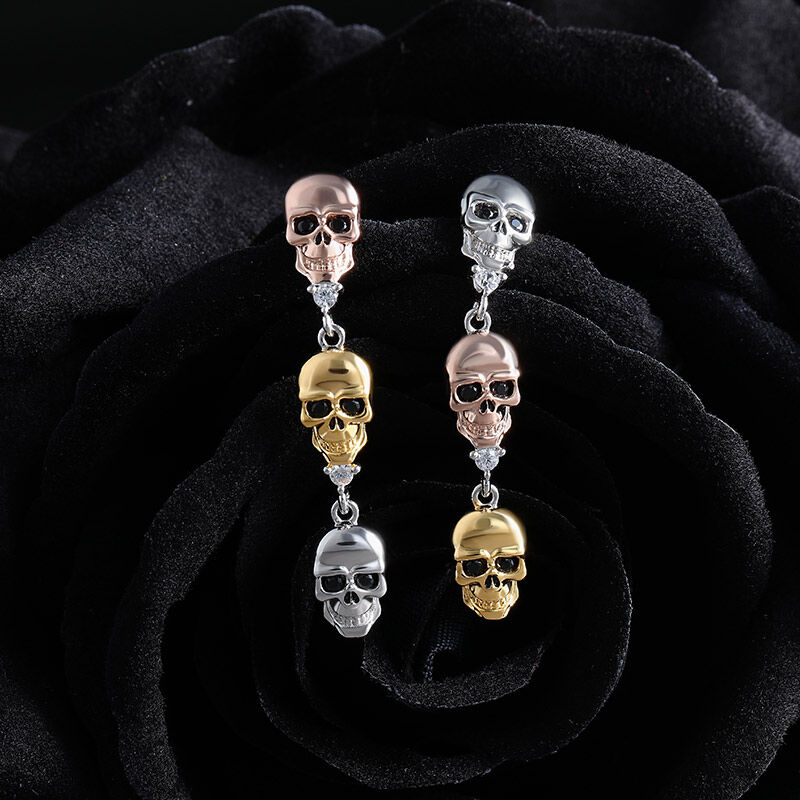 Jeulia "Tricolor Skull" Sterling Silver Earrings