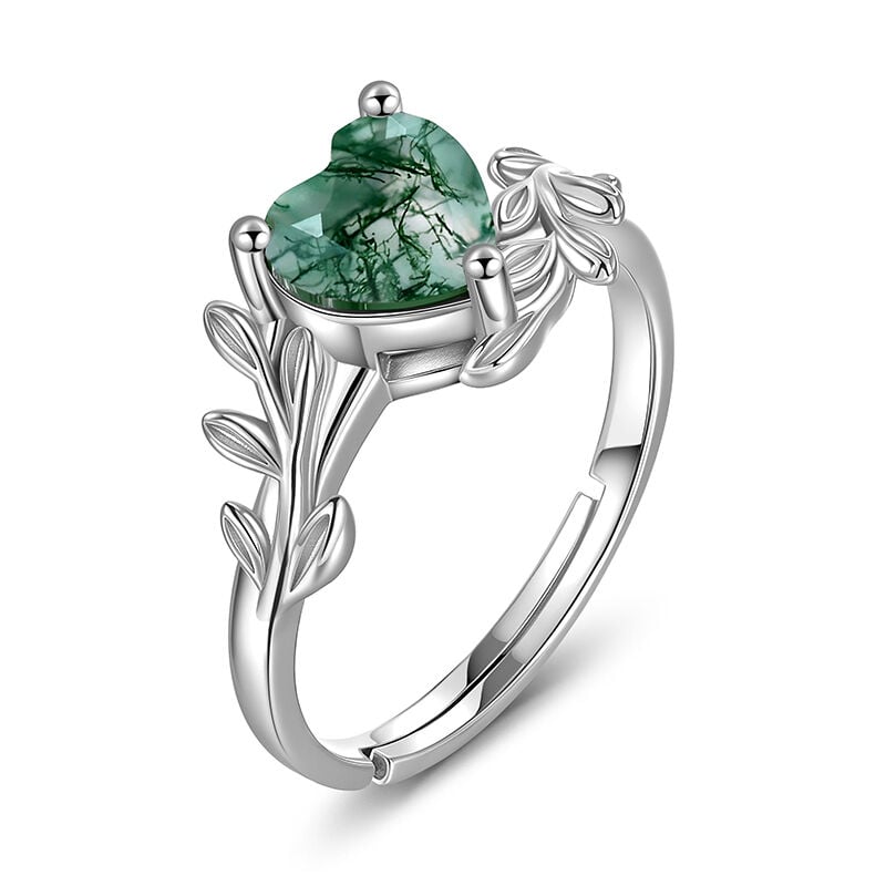 Jeulia Heart Shaped Moss Agate Engagement Ring