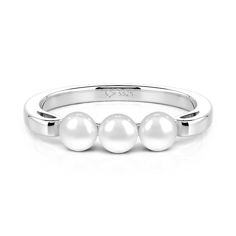 Jeulia Simple Three-Pearl Wedding Band Sterling Silver