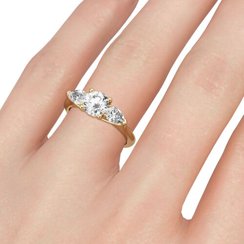 Jeulia Three Stone Round Cut Sterling Silver Ring
