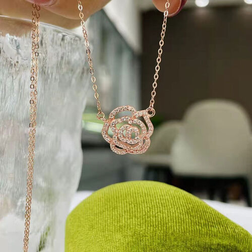 Jeulia Camellia Flower Sterling Silver Necklace