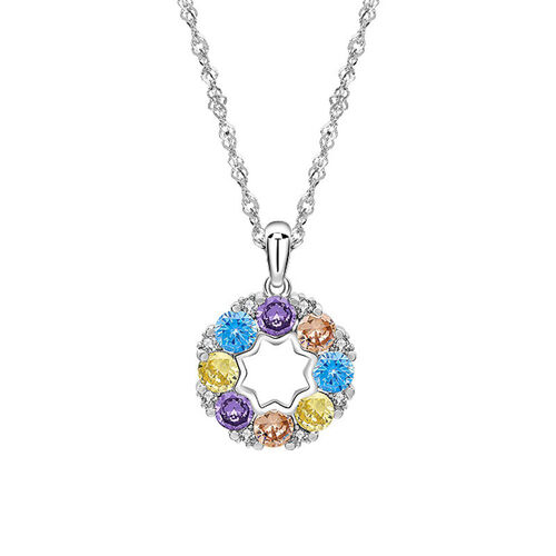 Jeulia Dainty Rainbow Stone Circle Sterling Silver Necklace